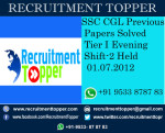 SSC CGL Previous Papers Solved Tier I Evening Shift-2 Held 01.07.2012