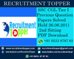 SSC CGL Tier I Previous Question Papers Solved Held 26.06.2011 2nd Sitting